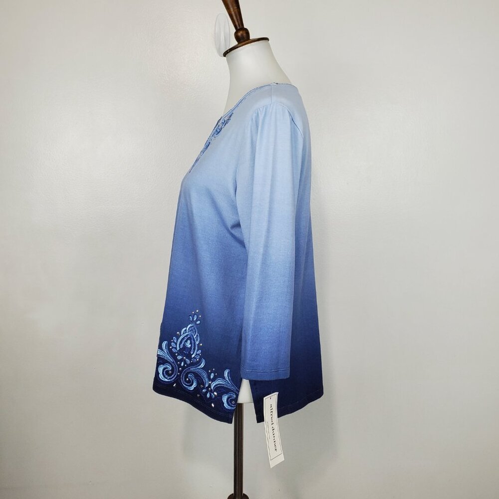 Alfred Dunner Blue Ombre Embroidered Embellished Knit Top NEW NWT Size S - Picture 5 of 14
